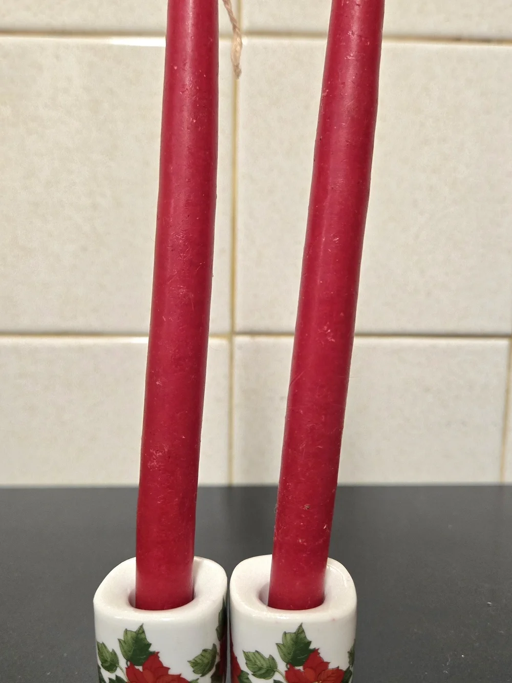 Vintage Poinsettia Porcelain Candle Holders - Funny Design West Germany